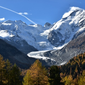 Blick auf denMorteratschgletscher, re der Piz Bernina, 4049m, höchster Berg der Ostalpen