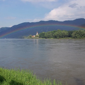 Regenbogen über der Donau bei Spitz