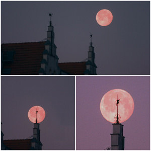 Monduntergang nach toller eiskalt klarer Mondnacht hinter altem Haus in Krems