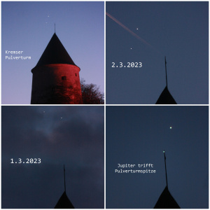 Planeten Venus trifft Jupiter mit Kremser Pulverturm Collage